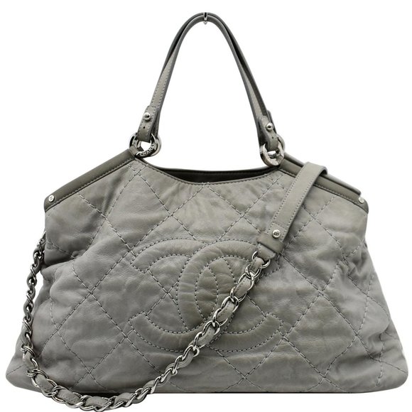 Chanel Wild Stitch Cc Light Grey Lambskin Leather Satchel - Picture 1 of 12